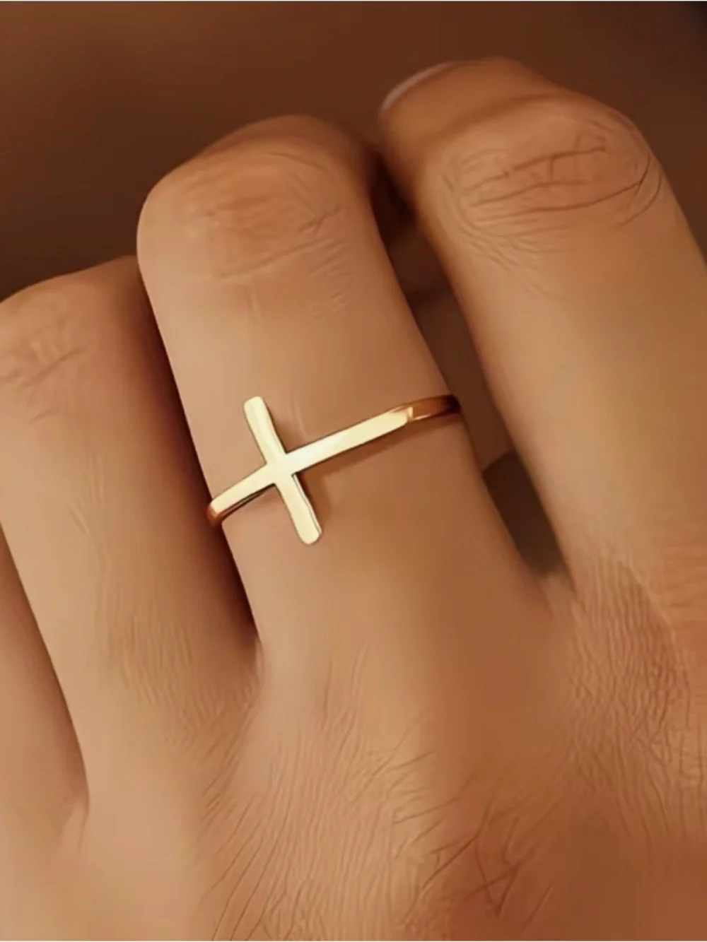 BNIB - Gold Cross Open Ring - 14K Gold Plated